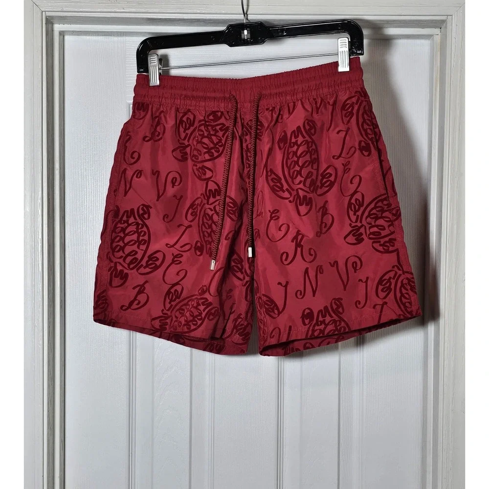 Vilebrequin Moulin Rouge Swim Trunks Men's Size Medium Velvet Ribbons Turtles